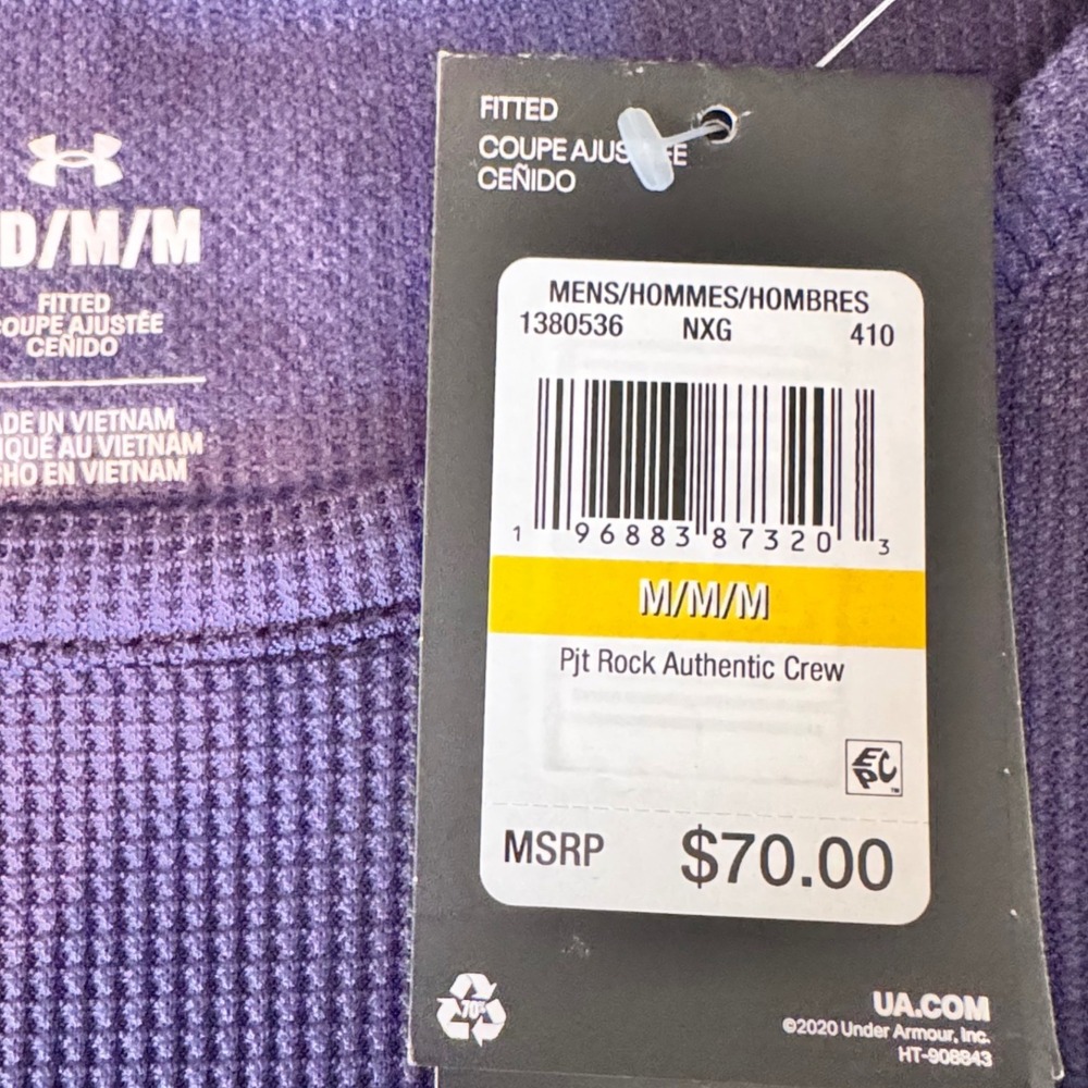Under Armour NWT Project Rock Mens M Long‎ Sleeve Fitted Thermal Crew Shirt Blue - Picture 4 of 10